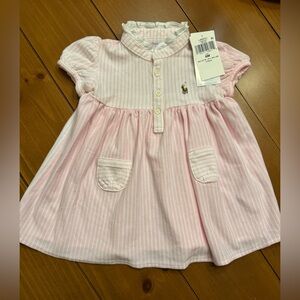 NWT Ralph Lauren NANTUCKET Puffed-Sleeve Pink & White Stripe Shirtdress 6M